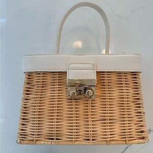 Miztique Natural Woven Clutch with White Trim and Gold Lock